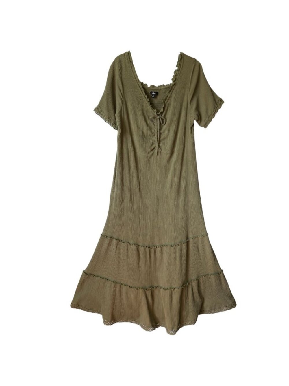 Ellos Womens Dress Size 18/20 Gauze Maxi Green Short Sleeve V-Neck Smocked - Picture 3 of 16